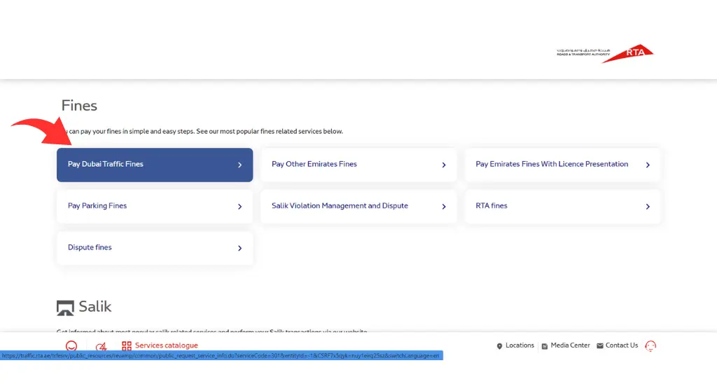 Click on Pay Dubai Traffic Fines on RTA Website