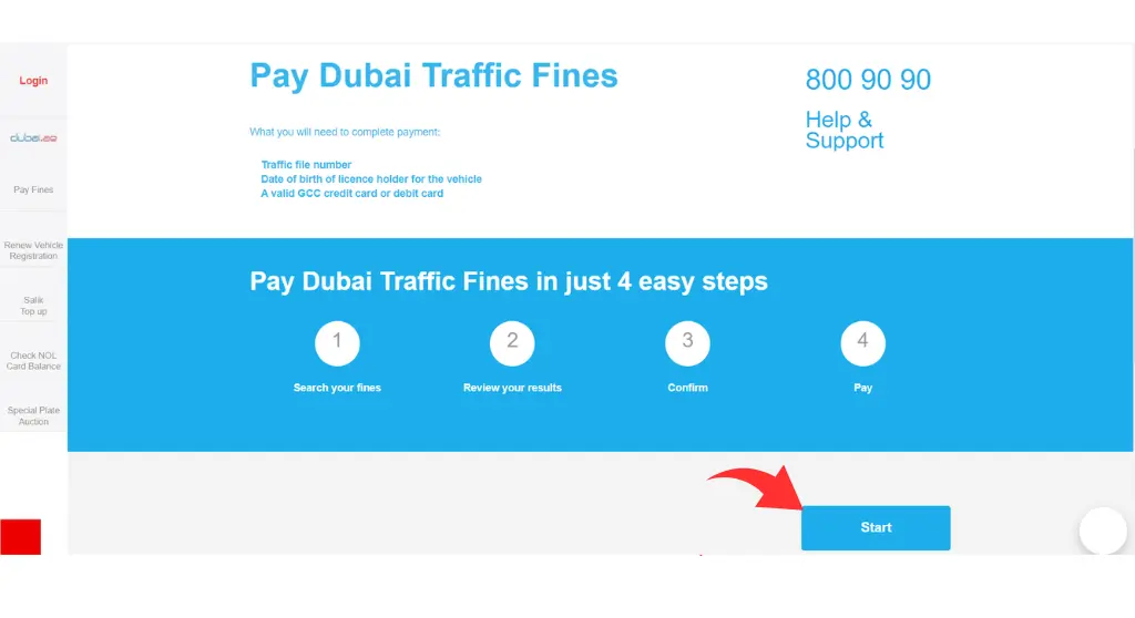 Dubai Traffic Fines Check & Payment in 2025 4 Pay Dubai Traffic Fines” button. Click on the “Start