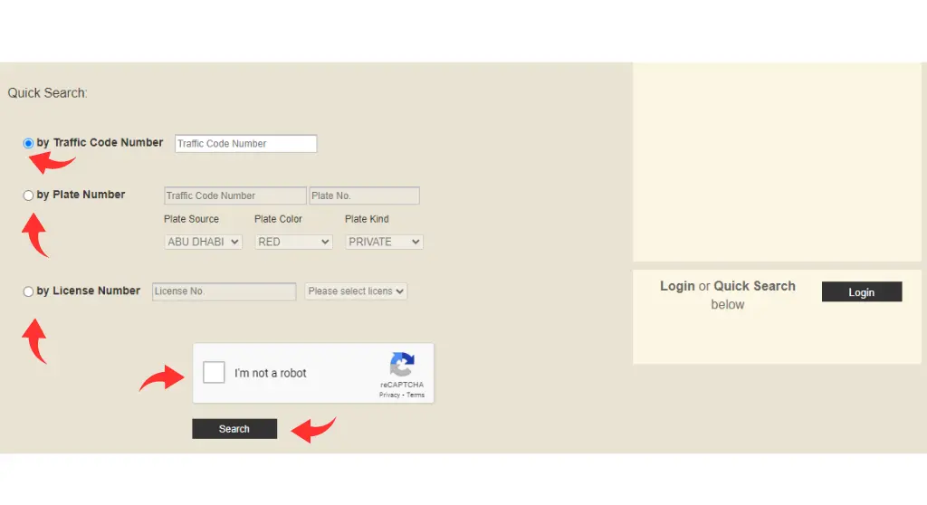 Input your traffic code number or plate number