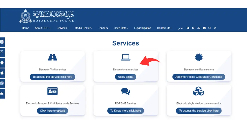 go to the Electronic Visa Services and click on Apply Online button