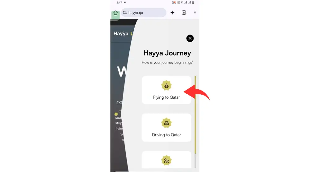 1 Choose Fly to Qatar when prompted about your journey