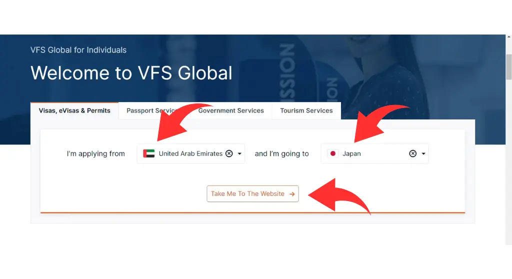 Look for the option that says I’m applying from UAE to Japan