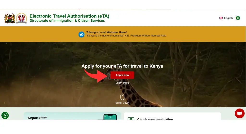 1 Start by going to the official Kenya visa website