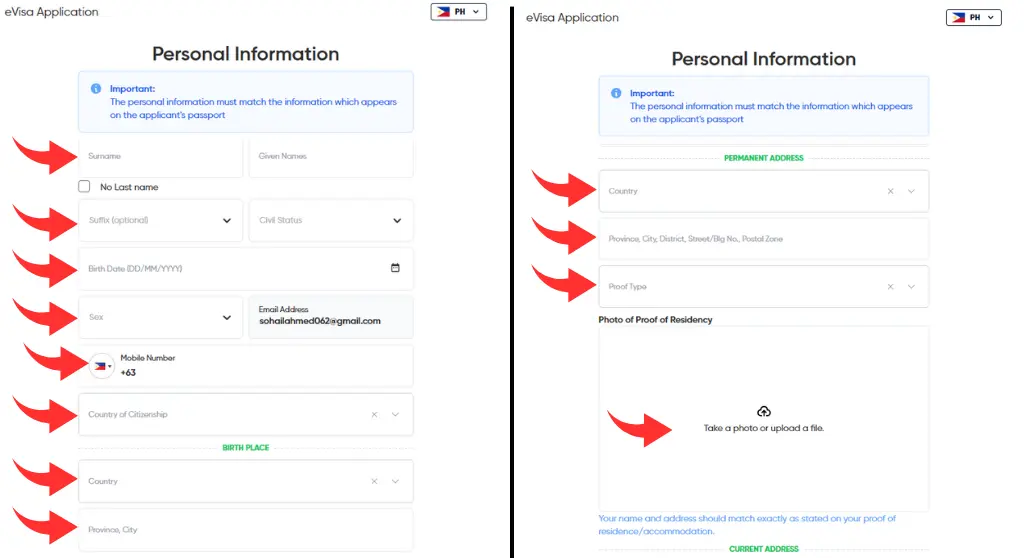 2 Fill in the Personal Information for the Philippine e-visa
