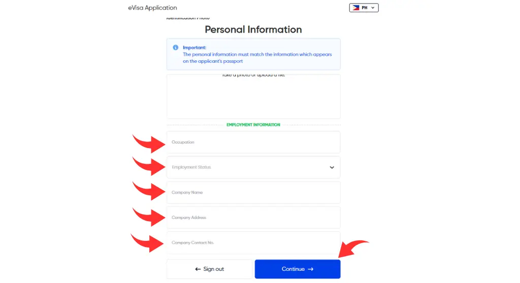 4 provide details regarding your employment status for Philippine e-visa