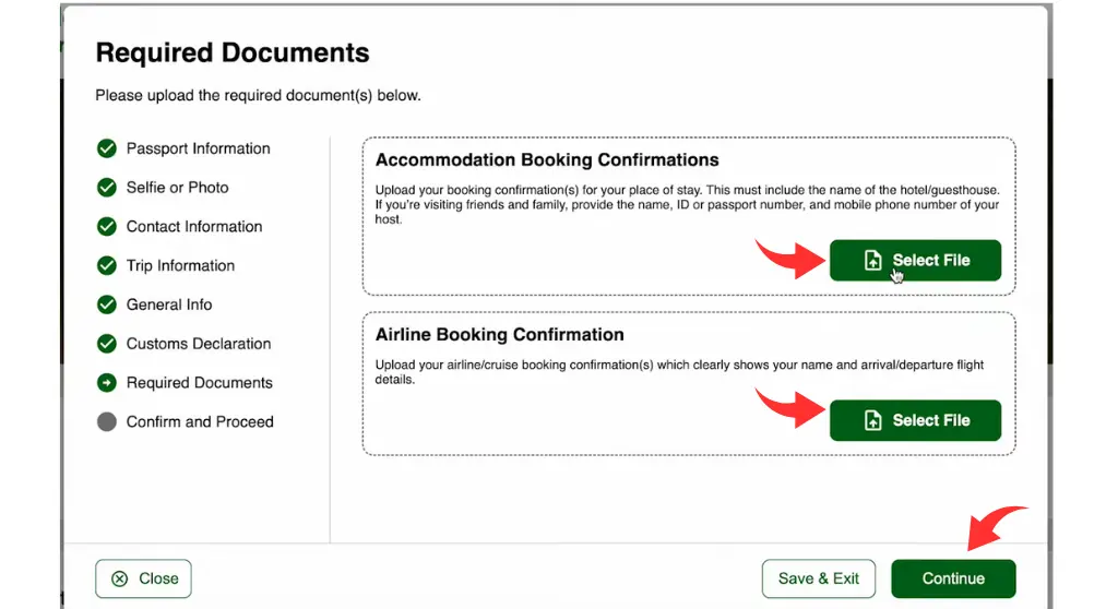8 Upload your flight tickets and accommodation confirmation